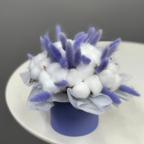 Композиция в шляпной коробке мини из хлопка и лагуруса в Лобне