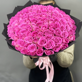 Букет 101 розовой розы Кения (40 см) в Лобне