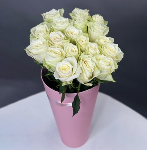 19 белых роз Кения в конусе в Лобне